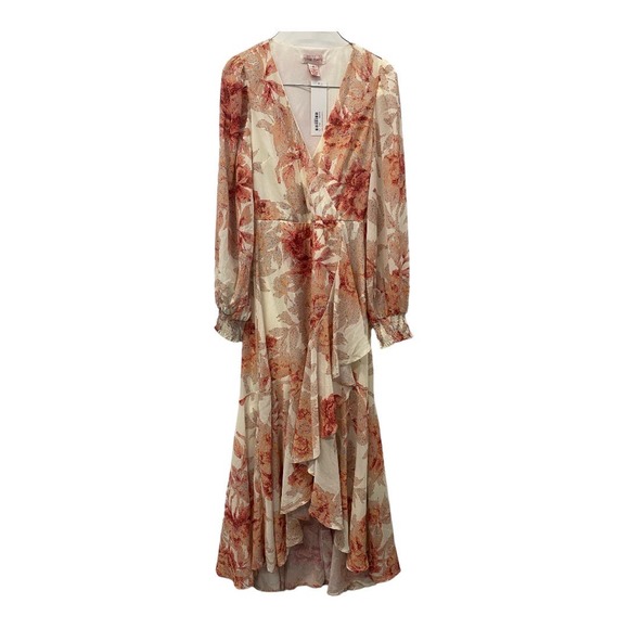 Flying Tomato Dresses & Skirts - NWT Flying Tomato Midi Dress MEDIUM Floral V-Neck Long Sleeve Ruffle Faux Wrap